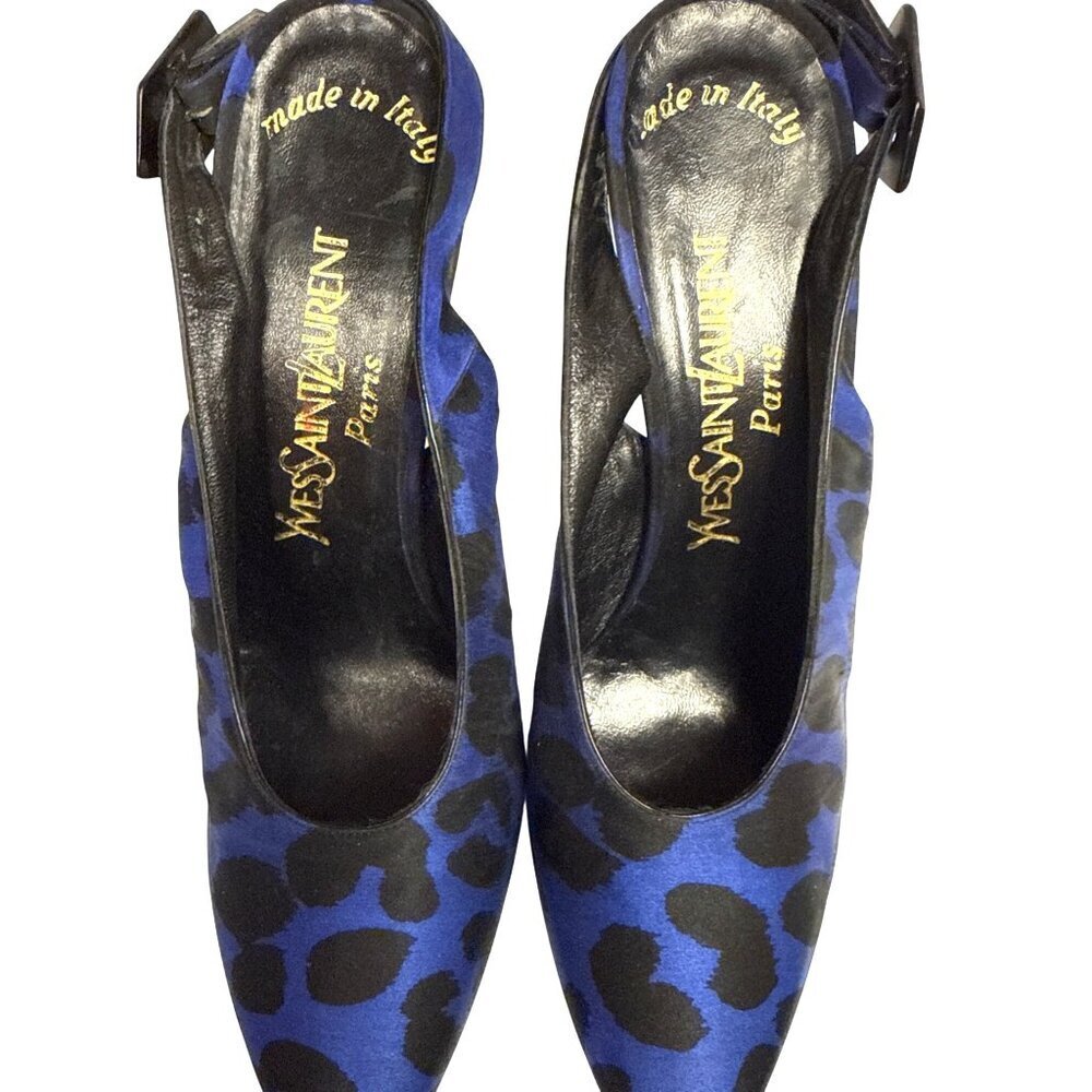 Yves Saint Laurent Slingback Women's Pumps Heels Shoes Blue Animal Print 8.5 - Picture 6 of 8